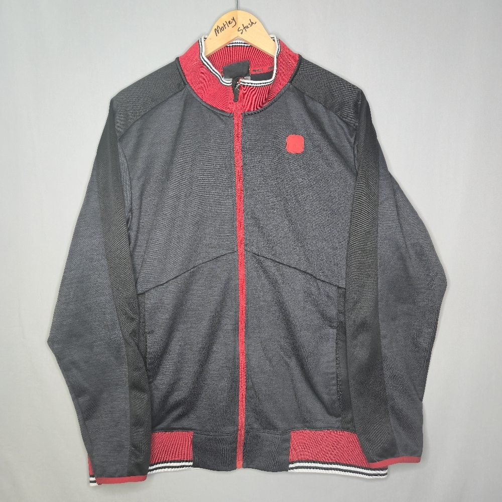 And1 Men's Bomber Style Sweatshirt Jacket Red and Black Size Large